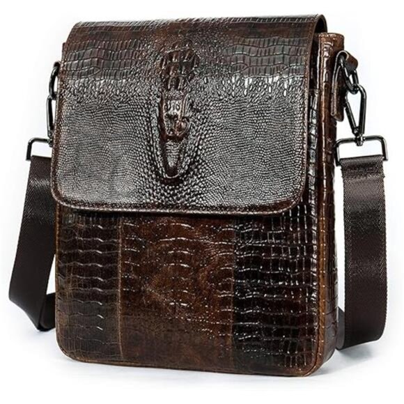 Leather Flap Messenger Bag for Men Small Crossbody Shoulder Bag,Novelty Embossed - Picture 8 of 8